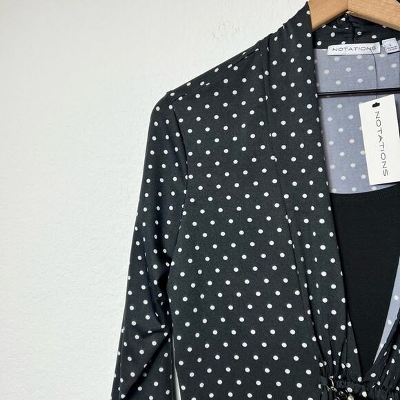 NOTATIONS BLACK POLKA DOT WOMEN BLOUSE SIZE LARGE BRAND NEW - Picture 4 of 6